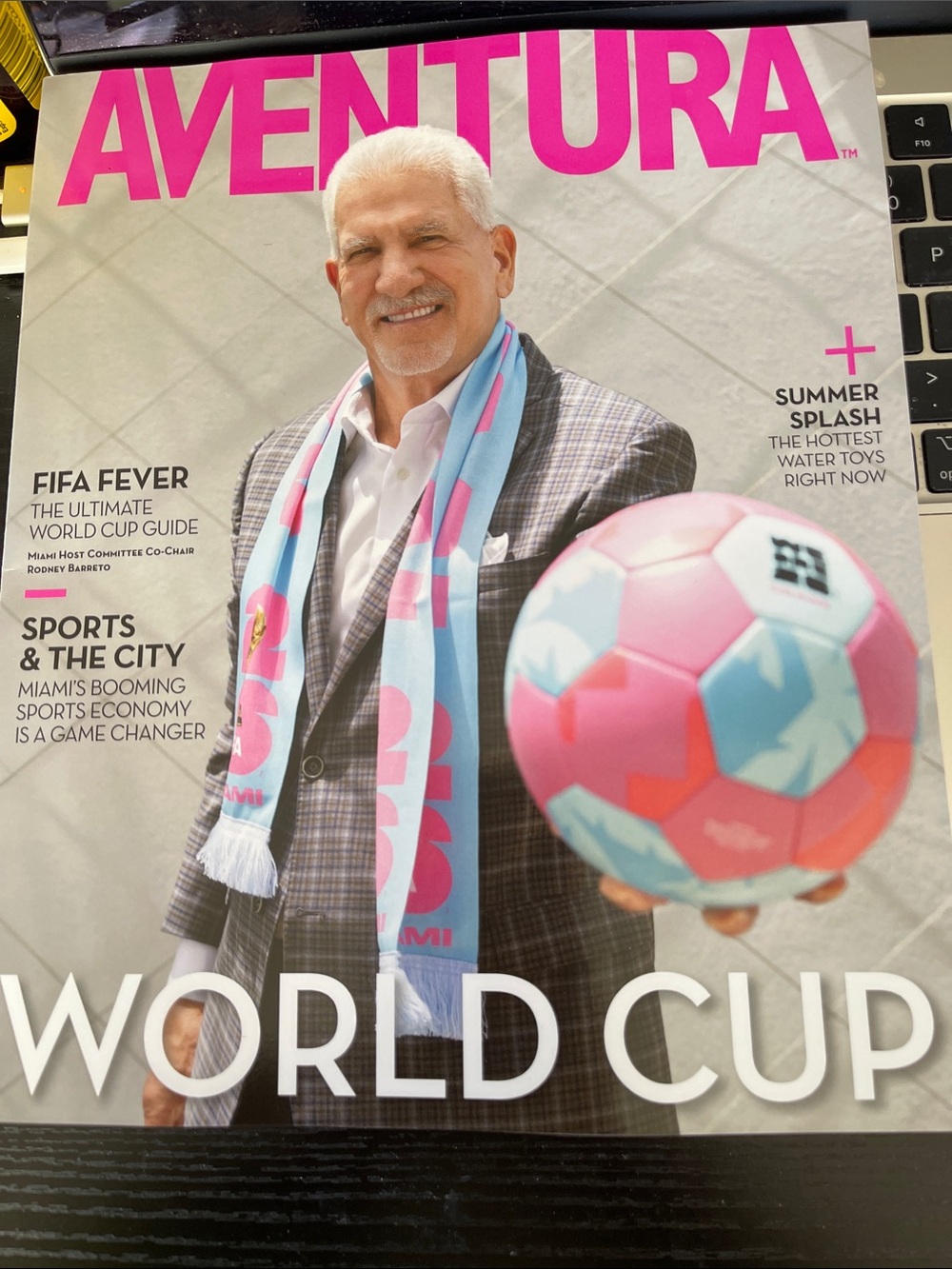 Aventura Magazine Cover with Pink & Light Blue Soccer Ball FIFA fever - Picture 1 of 1